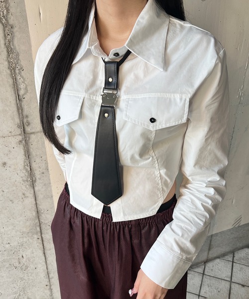 Figments(フィグメンツ)の「アジャスタータイシャツ(シャツ/ブラウス・レディース・ブラック/ホワイト・FREE)」の2枚目の写真