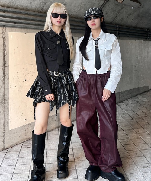 Figments(フィグメンツ)の「アジャスタータイシャツ(シャツ/ブラウス・レディース・ブラック/ホワイト・FREE)」の5枚目の写真