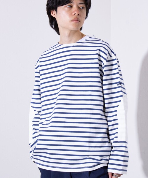 GLOSTER(グロスター)の「【GLOSTER/グロスター】バスクボーダー エルボーパッチ ボーダーロンT(Tシャツ/カットソー・メンズ・その他/ホワイト系その他2/ホワイト系その他/ネイビー/ブルー系その他・S/M/L)」の2枚目の写真