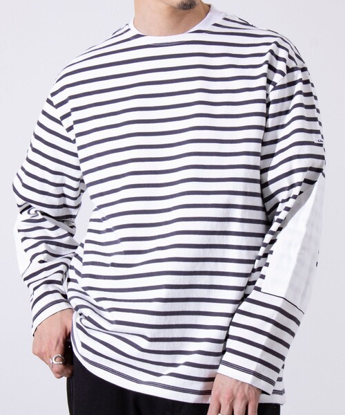 GLOSTER(グロスター)の「【GLOSTER/グロスター】バスクボーダー エルボーパッチ ボーダーロンT(Tシャツ/カットソー・メンズ・その他/ホワイト系その他2/ホワイト系その他/ネイビー/ブルー系その他・S/M/L)」の3枚目の写真