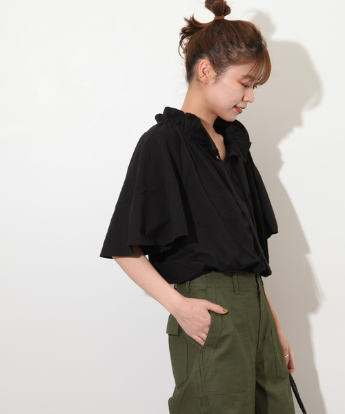 JOURNAL STANDARD relume(ジャーナルスタンダード レリューム)の「《WEB限定追加》フリルリボンTシャツ(Tシャツ/カットソー・レディース・ブラック/ホワイト・FREE)」の3枚目の写真
