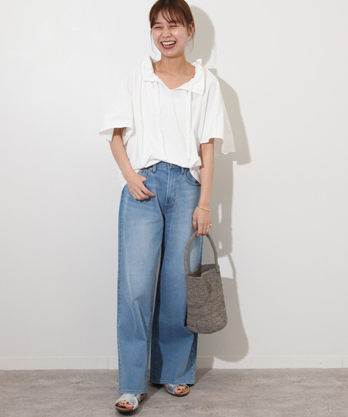 JOURNAL STANDARD relume(ジャーナルスタンダード レリューム)の「《WEB限定追加》フリルリボンTシャツ(Tシャツ/カットソー・レディース・ブラック/ホワイト・FREE)」の16枚目の写真