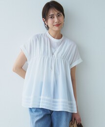 【撥水加工/洗える】シアーナイロンツイル ギャザー ブラウス