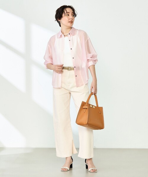 NOLLEY’S（ノーリーズ）の「シアーシャツ（シャツ/ブラウス・レディース・ブラック/ベビーピンク/ミント/キャメル・38/36）」の5枚目の写真