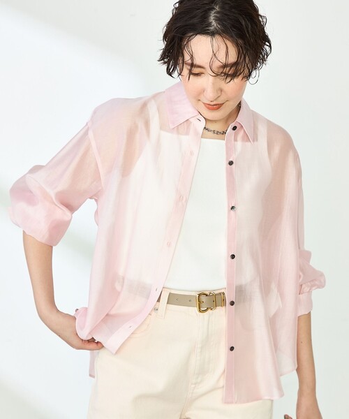 NOLLEY’S（ノーリーズ）の「シアーシャツ（シャツ/ブラウス・レディース・ブラック/ベビーピンク/ミント/キャメル・38/36）」の10枚目の写真