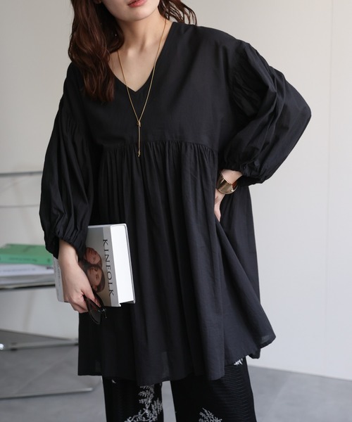 ap retro(アプレトロ)の「【India Fabric】ギャザーフレアブラウス / コットン100%(シャツ/ブラウス・レディース・オフホワイト/ブラウン/ブラック・FREE)」の19枚目の写真