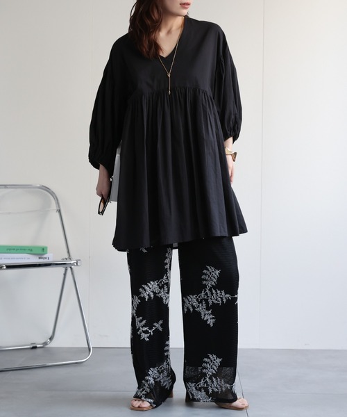 ap retro(アプレトロ)の「【India Fabric】ギャザーフレアブラウス / コットン100%(シャツ/ブラウス・レディース・オフホワイト/ブラウン/ブラック・FREE)」の21枚目の写真