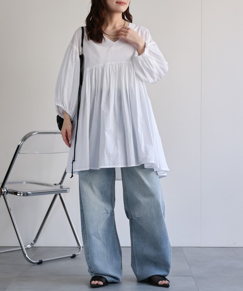 ap retro(アプレトロ)の「【India Fabric】ギャザーフレアブラウス / コットン100%(シャツ/ブラウス・レディース・オフホワイト/ブラウン/ブラック・FREE)」の15枚目の写真