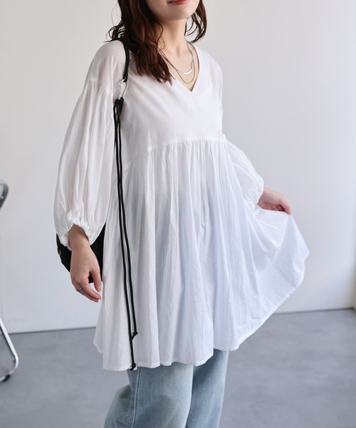 ap retro(アプレトロ)の「【India Fabric】ギャザーフレアブラウス / コットン100%(シャツ/ブラウス・レディース・オフホワイト/ブラウン/ブラック・FREE)」の12枚目の写真