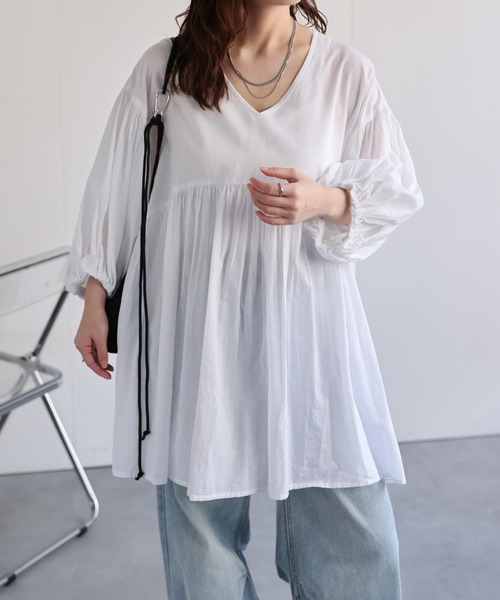 ap retro(アプレトロ)の「【India Fabric】ギャザーフレアブラウス / コットン100%(シャツ/ブラウス・レディース・オフホワイト/ブラウン/ブラック・FREE)」の4枚目の写真