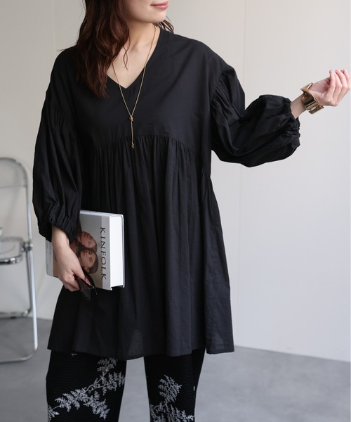 ap retro(アプレトロ)の「【India Fabric】ギャザーフレアブラウス / コットン100%(シャツ/ブラウス・レディース・オフホワイト/ブラウン/ブラック・FREE)」の8枚目の写真