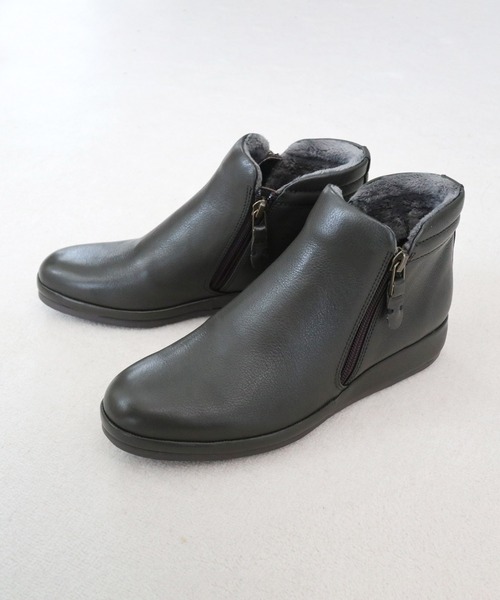 MODE KAORI(モードカオリ)の「【本革】プラットサイドファスナーブーツ/6732(ブーツ・レディース・ダークグレー/グレイッシュベージュ/ブラック・24cm/23.5cm/23cm/22.5cm/25cm/24.5cm)」の2枚目の写真