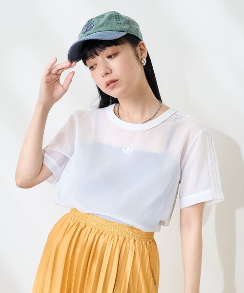tシャツ シアーティアードスリーブ半袖Tシャツ レディース adidas/アディダス SHEER 3STRIPES TEE/アディカラー シアー