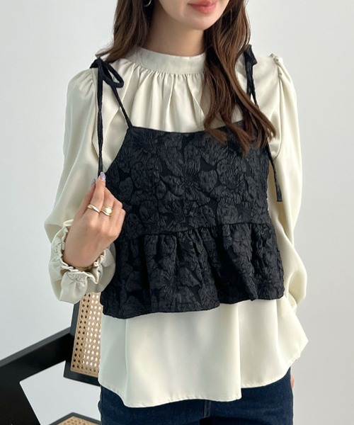 Futier land（フューティアランド）の「ジャガードフラワービスチェ（キャミソール・レディース・グレー/ミント/ブラック・FREE）」の2枚目の写真