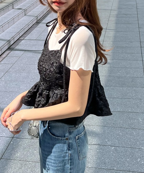 Futier land（フューティアランド）の「ジャガードフラワービスチェ（キャミソール・レディース・グレー/ミント/ブラック・FREE）」の4枚目の写真