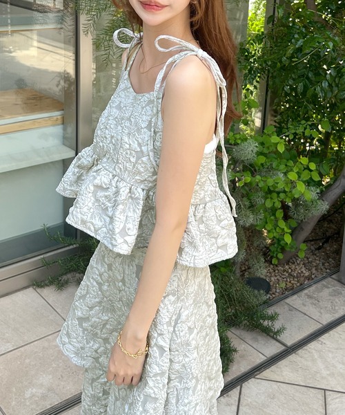 Futier land（フューティアランド）の「ジャガードフラワービスチェ（キャミソール・レディース・グレー/ミント/ブラック・FREE）」の8枚目の写真