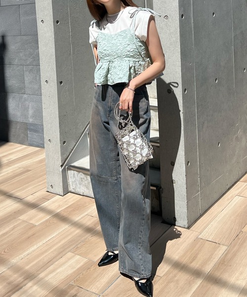 Futier land（フューティアランド）の「ジャガードフラワービスチェ（キャミソール・レディース・グレー/ミント/ブラック・FREE）」の12枚目の写真