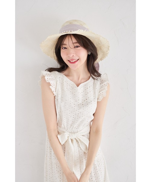 tocco closet(トッコ クローゼット)の「ウエストりぼん付き肩フリルハートネックコットンレースティアードワンピース(ワンピース・レディース・アイボリー/ブルー/ピンク/ブラック・M)」の15枚目の写真