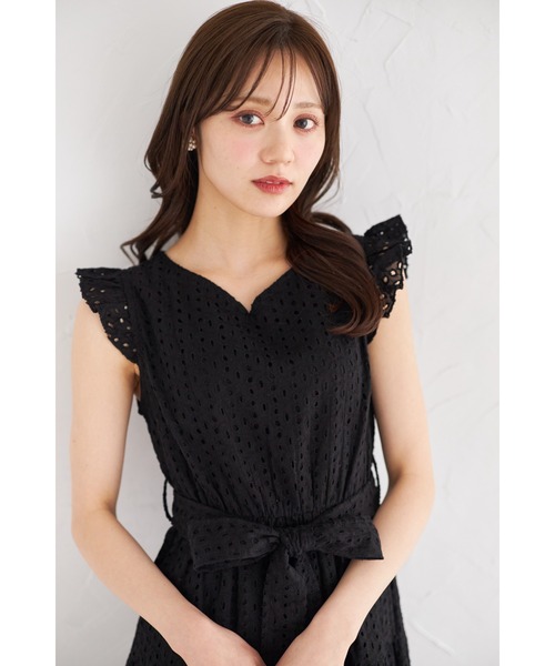 tocco closet(トッコ クローゼット)の「ウエストりぼん付き肩フリルハートネックコットンレースティアードワンピース(ワンピース・レディース・アイボリー/ブルー/ピンク/ブラック・M)」の22枚目の写真