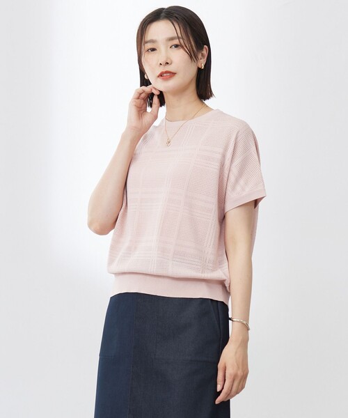 J.PRESS（ジェイプレス）の「【洗える】メッシュ パターン ニット（ニット/セーター・レディース・ピンク系3/ライトグレー系3/ネイビー系3/ピーコックグリーン系3・T15/T13）」の4枚目の写真