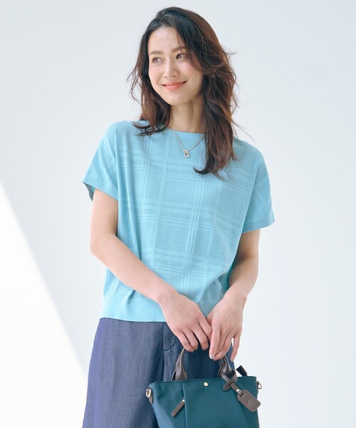 J.PRESS（ジェイプレス）の「【洗える】メッシュ パターン ニット（ニット/セーター・レディース・ピンク系3/ライトグレー系3/ネイビー系3/ピーコックグリーン系3・T15/T13）」の2枚目の写真