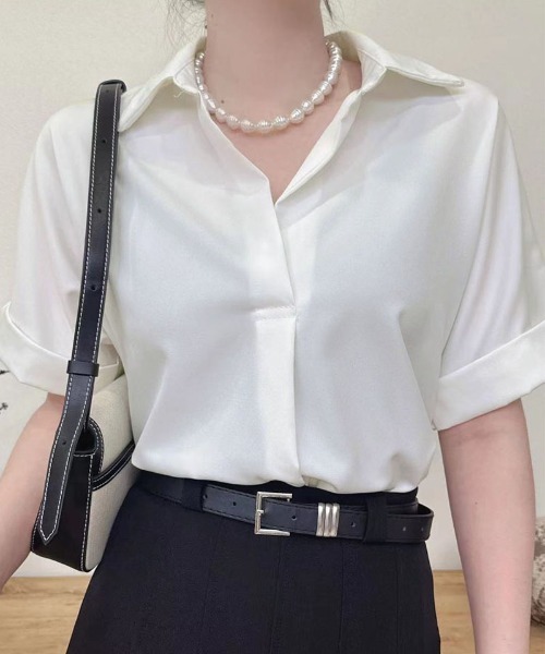 shoppinggo（ショッピングゴー）の「半袖シャツ レディース ブラウス（シャツ/ブラウス・レディース・ホワイト/ホワイト系その他・L/M）」の2枚目の写真