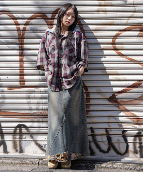 WEGO（ウィゴー）の「WEGO/オンブレチェックフードシャツ（シャツ/ブラウス・メンズ・ブラック系その他2/レッド系その他2・MEDIUM/LARGE）」の10枚目の写真