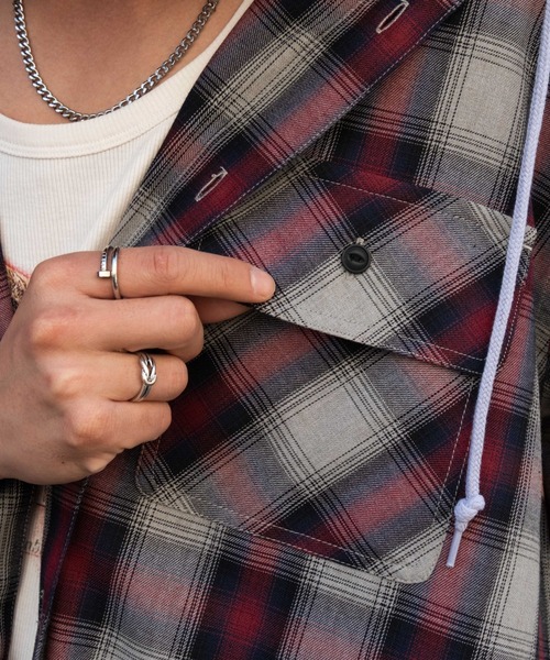 WEGO（ウィゴー）の「WEGO/オンブレチェックフードシャツ（シャツ/ブラウス・メンズ・ブラック系その他2/レッド系その他2・MEDIUM/LARGE）」の13枚目の写真