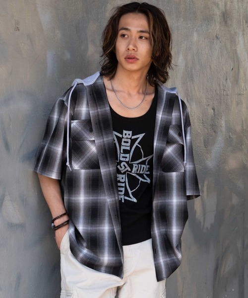 WEGO（ウィゴー）の「WEGO/オンブレチェックフードシャツ（シャツ/ブラウス・メンズ・ブラック系その他2/レッド系その他2・MEDIUM/LARGE）」の16枚目の写真