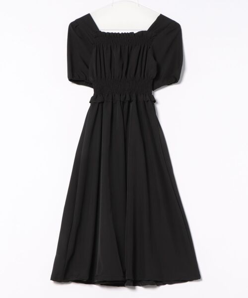 Ritzy（リッツィー）の「シャーリングデザイン パフスリーブ ミモレ丈 半袖ワンピース（ワンピース・レディース・ブラック/ブルー・L/M）」の8枚目の写真