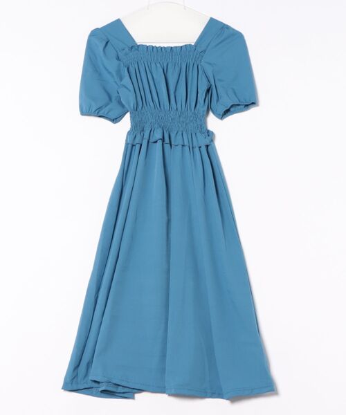 Ritzy（リッツィー）の「シャーリングデザイン パフスリーブ ミモレ丈 半袖ワンピース（ワンピース・レディース・ブラック/ブルー・L/M）」の15枚目の写真