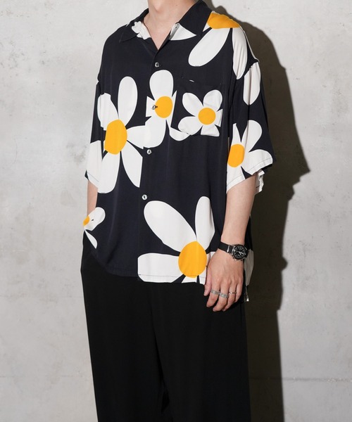 SUNNY  SPORTS（サニースポーツ）の「SUNNY SPORTS / サニースポーツ PRINTED BOX SHIRT 花 デイジー チェッカーフラッグ プリントレーヨン 半袖シャツ サマーシャツ（シャツ/ブラウス・メンズ・チェック/ブラック・MEDIUM/LARGE）」の15枚目の写真