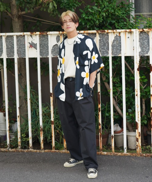 SUNNY  SPORTS（サニースポーツ）の「SUNNY SPORTS / サニースポーツ PRINTED BOX SHIRT 花 デイジー チェッカーフラッグ プリントレーヨン 半袖シャツ サマーシャツ（シャツ/ブラウス・メンズ・チェック/ブラック・MEDIUM/LARGE）」の9枚目の写真
