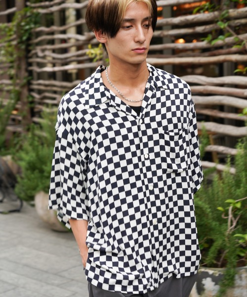 SUNNY  SPORTS（サニースポーツ）の「SUNNY SPORTS / サニースポーツ PRINTED BOX SHIRT 花 デイジー チェッカーフラッグ プリントレーヨン 半袖シャツ サマーシャツ（シャツ/ブラウス・メンズ・チェック/ブラック・MEDIUM/LARGE）」の11枚目の写真