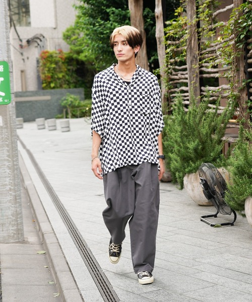 SUNNY  SPORTS（サニースポーツ）の「SUNNY SPORTS / サニースポーツ PRINTED BOX SHIRT 花 デイジー チェッカーフラッグ プリントレーヨン 半袖シャツ サマーシャツ（シャツ/ブラウス・メンズ・チェック/ブラック・MEDIUM/LARGE）」の12枚目の写真