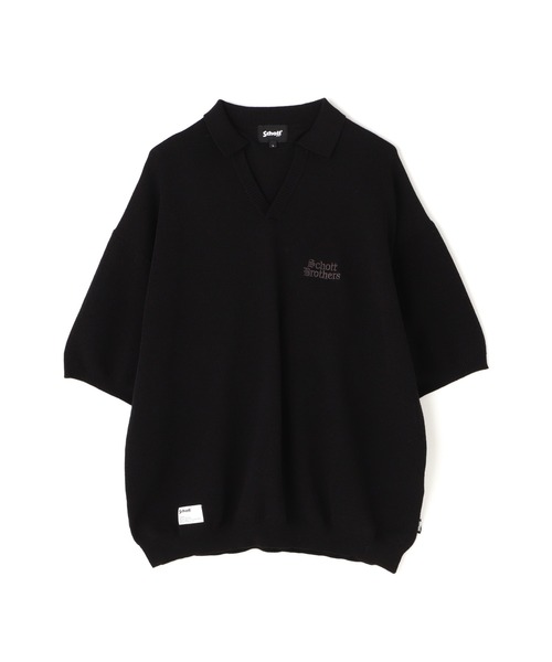 schott（ショット）の「Schott/ショット/B.S SS SKIPPER KNIT/ブラックシープ スキッパーニット（ポロシャツ・メンズ・チャコールグレー/ホワイト・M/L/XL）」の2枚目の写真