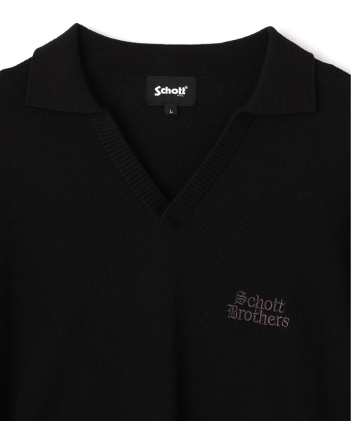 schott（ショット）の「Schott/ショット/B.S SS SKIPPER KNIT/ブラックシープ スキッパーニット（ポロシャツ・メンズ・チャコールグレー/ホワイト・M/L/XL）」の6枚目の写真