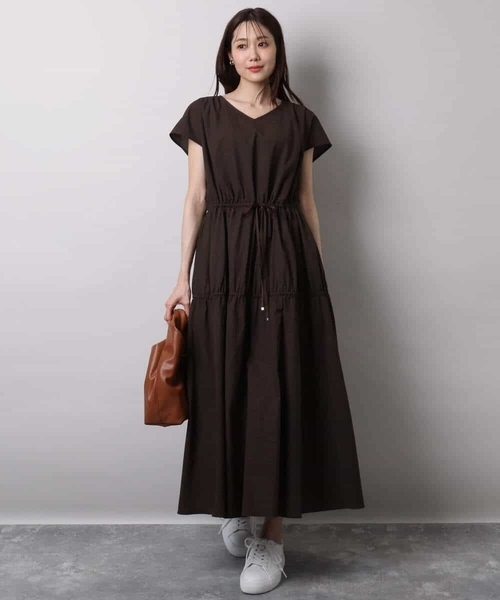 美品 LOISIR ロワズィール 洗える Vネック フレンチスリーブ ワンピース セール】Vネックフレンチスリーブワンピース/洗える（ワンピース