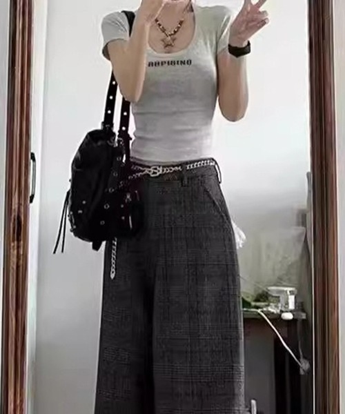 WESTSEA(ウエストシー)の「Uネック ロゴ 半袖Tシャツ ショート丈(Tシャツ/カットソー・レディース・グレー/イエロー・M/L)」の5枚目の写真