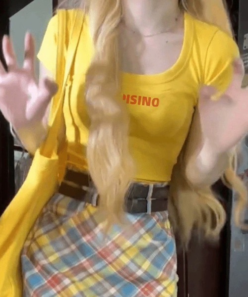 WESTSEA(ウエストシー)の「Uネック ロゴ 半袖Tシャツ ショート丈(Tシャツ/カットソー・レディース・グレー/イエロー・M/L)」の7枚目の写真
