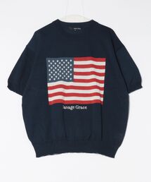 【MAGASIN DE MODE Brew】星条旗ジャガード半袖ニット 415021 WINS