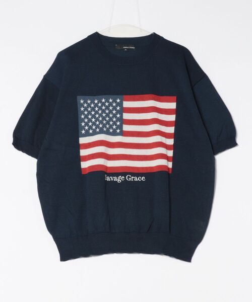 one fifth ニット　星条旗 セール】【MAGASIN DE MODE Brew】星条旗ジャガード半袖ニット