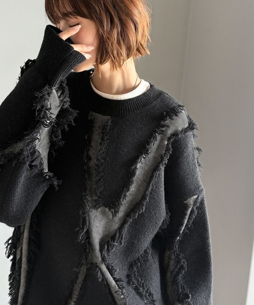 【セール】ゆるっとこなれ感◎男女兼用可♪フリンジ配色オーバーニット（長袖）（ニット/セーター）｜classicalelf（クラシカルエルフ）のファッション通販 - ZOZOTOWN