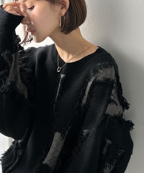 classicalelf（クラシカルエルフ）の「ゆるっとこなれ感◎男女兼用可♪フリンジ配色オーバーニット（長袖）（ニット/セーター・レディース・ベージュ/ネイビー/ブラウン/ブラック/アイボリー/グレー・LARGE/MEDIUM/SMALL/X-LARGE）」の19枚目の写真