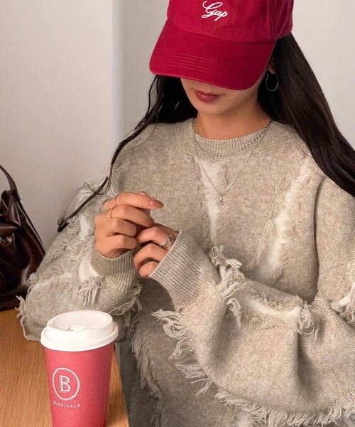 classicalelf（クラシカルエルフ）の「ゆるっとこなれ感◎男女兼用可♪フリンジ配色オーバーニット（長袖）（ニット/セーター・レディース・ベージュ/ネイビー/ブラウン/ブラック/アイボリー/グレー・LARGE/MEDIUM/SMALL/X-LARGE）」の10枚目の写真