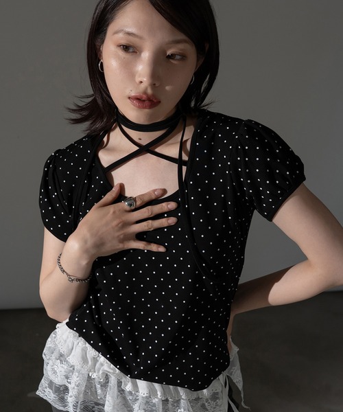 apres jour mignon(アプレジュールミニョン)の「チョーカートップス【ZOZOTOWN限定アイテム】(Tシャツ/カットソー・レディース・ブラック/ブラック系その他/オフホワイト/グレー/レッド/ネイビー/杢グレー・フリー/X-LARGE)」の1枚目の写真