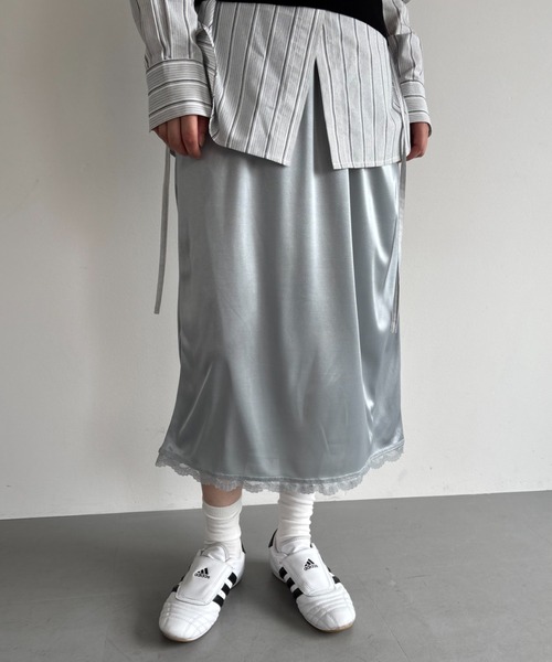 【PRADA】23SS サテンクレープxレース ミディスカート org.jpg