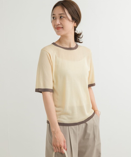 URBAN RESEARCH DOORS（アーバンリサーチドアーズ）の「リンガー半袖ニットTシャツ（ニット/セーター・レディース・グレー/ベージュ・MEDIUM）」の7枚目の写真