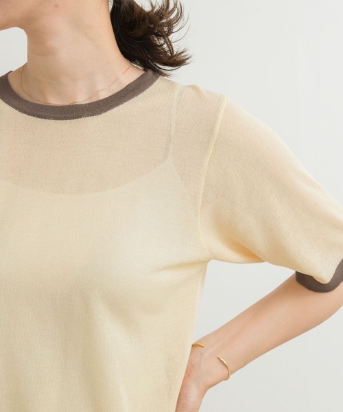 URBAN RESEARCH DOORS（アーバンリサーチドアーズ）の「リンガー半袖ニットTシャツ（ニット/セーター・レディース・グレー/ベージュ・MEDIUM）」の8枚目の写真