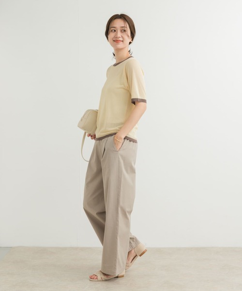 URBAN RESEARCH DOORS（アーバンリサーチドアーズ）の「リンガー半袖ニットTシャツ（ニット/セーター・レディース・グレー/ベージュ・MEDIUM）」の9枚目の写真